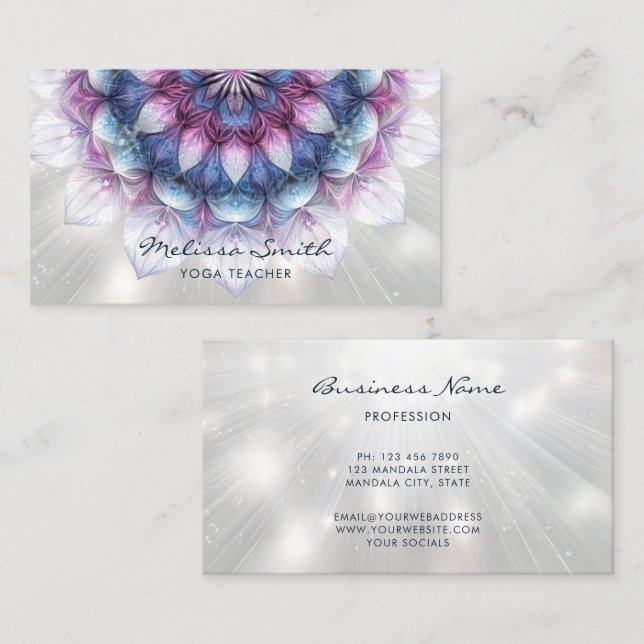 Carte De Visite Mandala bleu violet lumineux (Devant / Derrière)