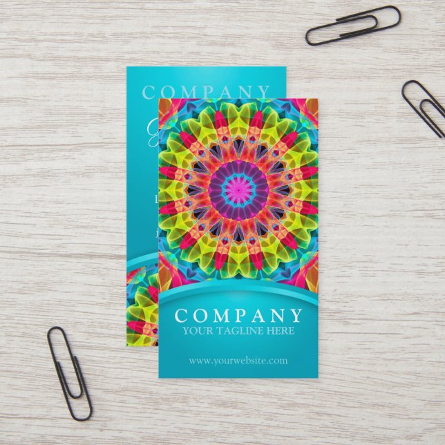 Carte De Visite Mandala de fleur d'énergie - jaune/orange (Devant/Arrière en situation)