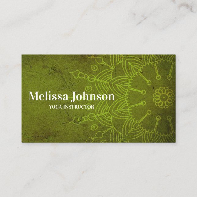 Carte De Visite Mandala de méditation de yoga vert foncé (Devant)