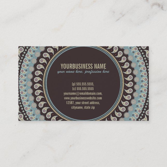 Carte De Visite Mandala de Paisley - décoratif, spirituel (Devant)
