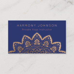 Carte De Visite Mandala d'or sur Navy Blue Yoga
