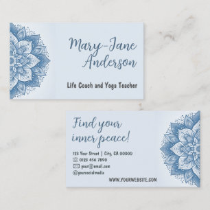 Carte De Visite Mandala Floral Design Yoga Studio Pastel Baby Blue