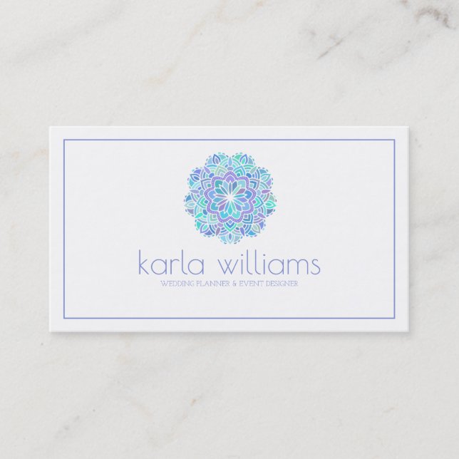 Carte De Visite Mandala Floral Ornat Purple & Bleu (Devant)