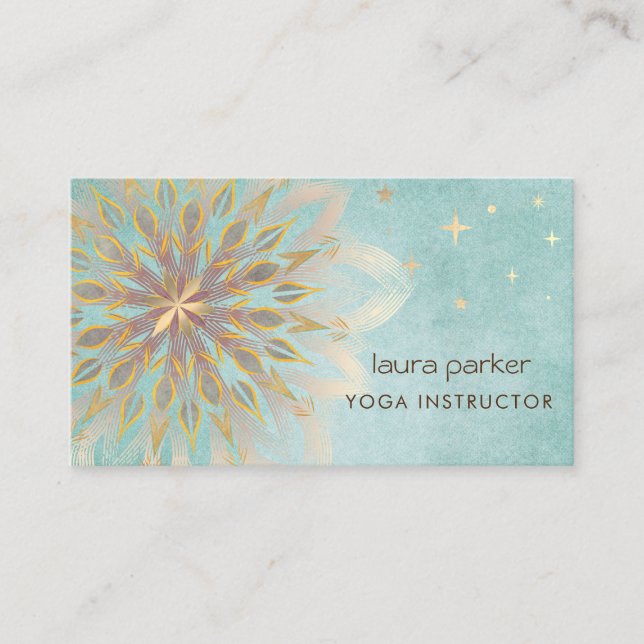 Carte De Visite Mandala Holistic Lotus Floral Zen Yoga Turquoise (Devant)