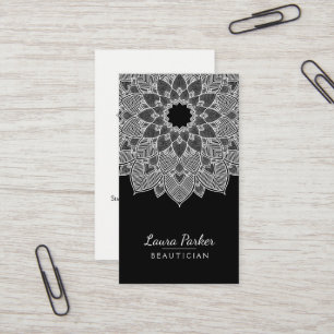 Carte De Visite Mandala Lotus Fleur Yoga Noir Blanc Propre