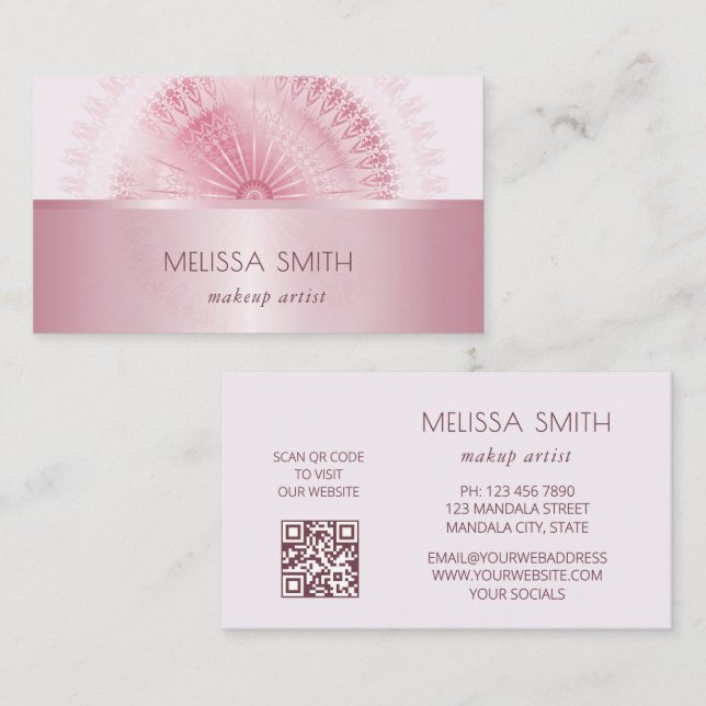 Carte De Visite Mandala métallique rose brillant  (Devant / Derrière)