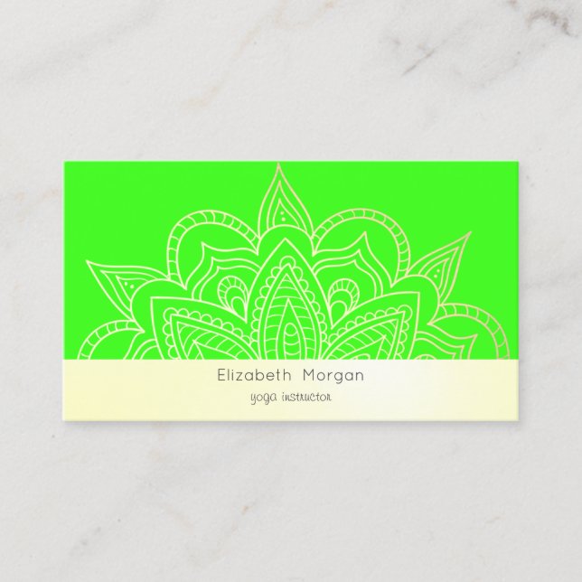 Carte De Visite Mandala néon vert moderne élégant (Devant)