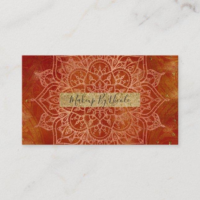 Carte De Visite Mandala orange et Glam doré Moderne Chic (Devant)