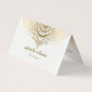 Carte de visite mandala paisley à dentelle dorée