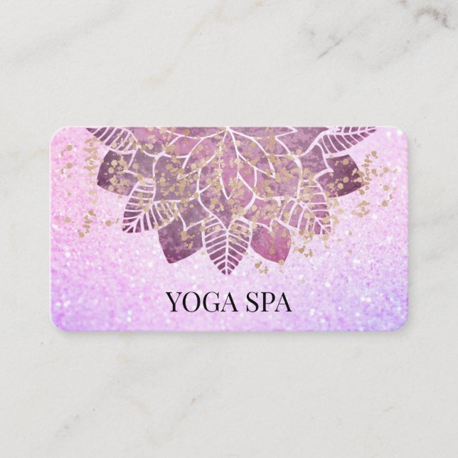 Carte De Visite *~* Mandala + Parties scintillant rose or Yoga spi (Devant)