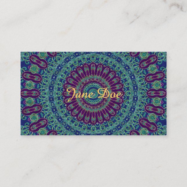 Carte De Visite Mandala pourpre, bleu et vert (Devant)
