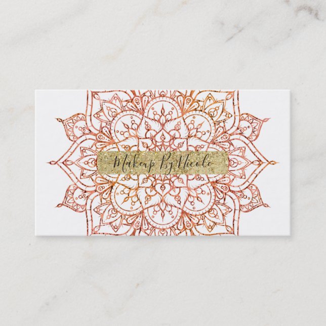 Carte De Visite Mandala rose et orange sur fond blanc Glam (Devant)