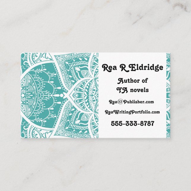 Carte De Visite Mandala turquoise et blanc - Loerganen Spruce Bleu (Devant)