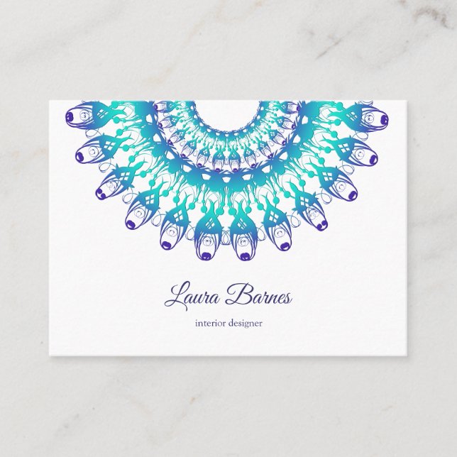 Carte De Visite mandala turquoise ethnique. Texte (Devant)