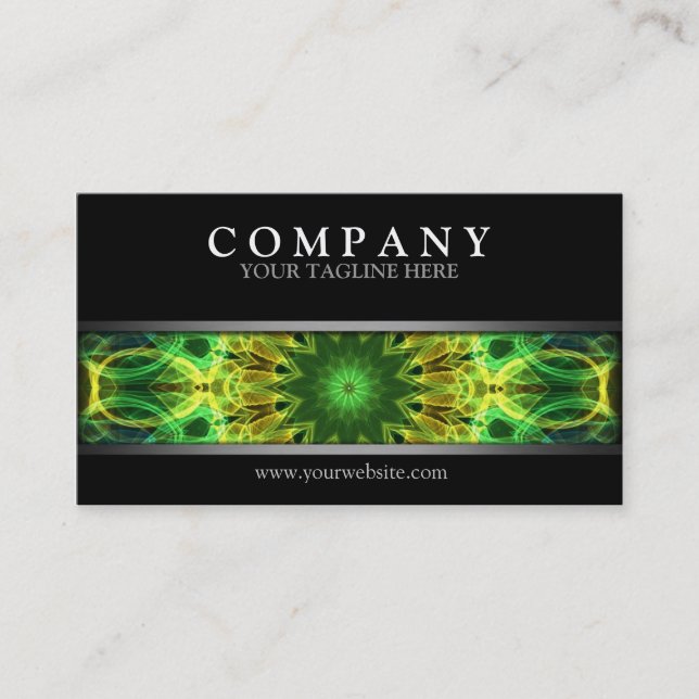 Carte De Visite Mandala vert et jaune moderne (Devant)