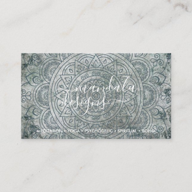 Carte De Visite Mandala vert spirituel bohème Boho (Devant)
