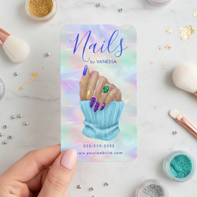 Carte De Visite Manicurist Artist Nail Art Studio Stylish Opal (Créateur téléchargé)