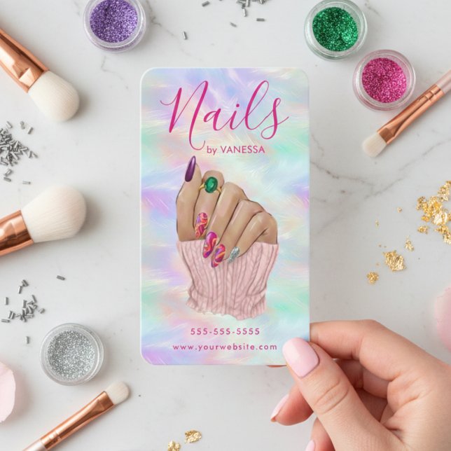 Carte De Visite Manicurist Artist Stylish Nail Salon Chic Opal (Créateur téléchargé)