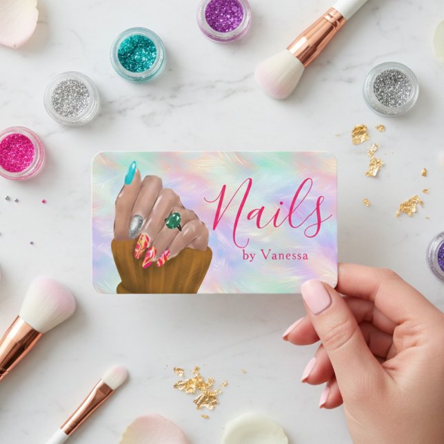 Carte De Visite Manicurist Nail Artist Studio Chic Iridescent Opal (Créateur téléchargé)