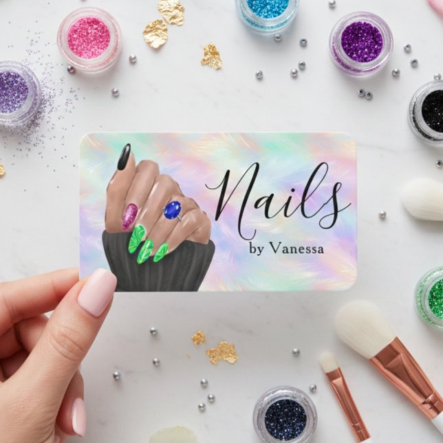 Carte De Visite Manicurist Nail Artist Stylish Opal Iridescent  (Créateur téléchargé)