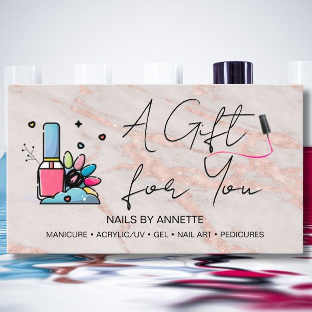 Carte De Visite Manicurist Nail Tech Rose Marble Gift Certificate  (Créateur téléchargé)