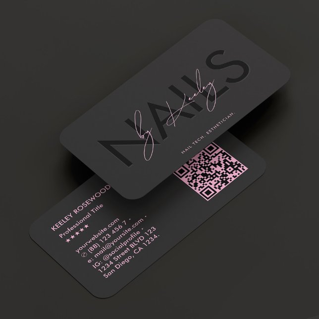 Carte De Visite Manicuriste Nail Tech Artiste Nail Rose Noir (Manicurist Nail Tech Nail Artist Black Pink Business Card
)