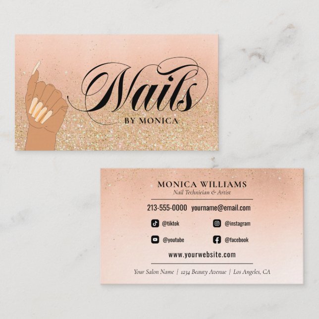Carte De Visite Manicuriste Nail Tech Golden Glam Salon (Devant / Derrière)