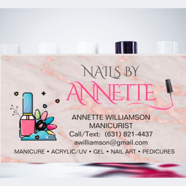 Carte De Visite Manicuriste Nail Technicien Rose Blush Marbre (Créateur téléchargé)