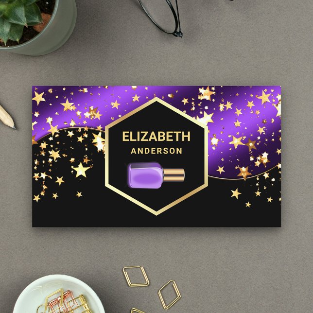 Carte De Visite Manicuriste polonais Gold Confetti Royal Purple Na (Créateur téléchargé)