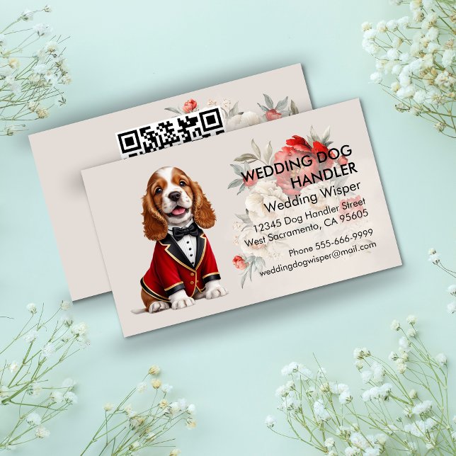 Carte De Visite Manipulation élégante de chien de mariage avec cod (Elegant Wedding Dog Handler With QR code Business Card)