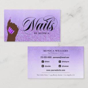 Carte De Visite Manucure à ongle Tech Purple Glam Parties scintill