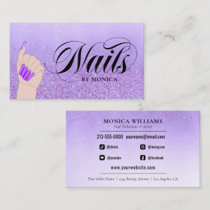 Carte De Visite Manucure à ongles Tech Purple Glam Parties scintil