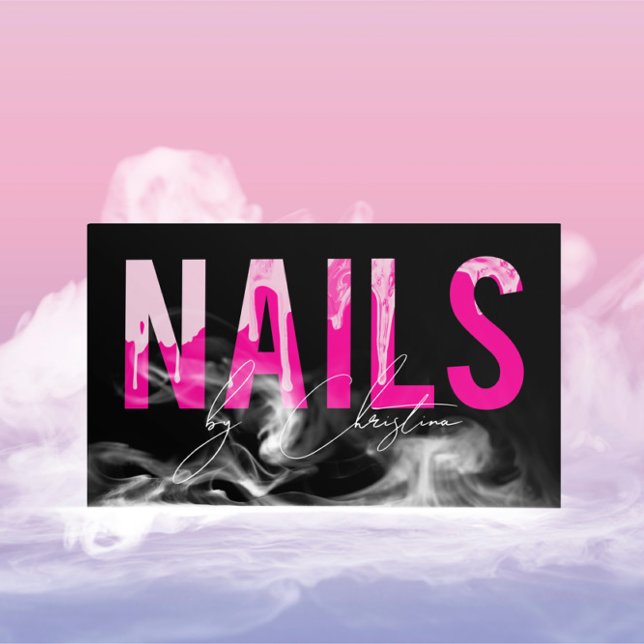 Carte De Visite Manucure art ongles roses chauds Code QR (Hot Pink Nails Drip Nail Art Manicure QR Code Business Card)