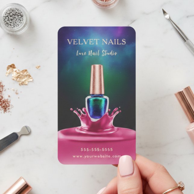 Carte De Visite Manucure Artiste Ongles Vert & Bleu Rose Blush (Créateur téléchargé)
