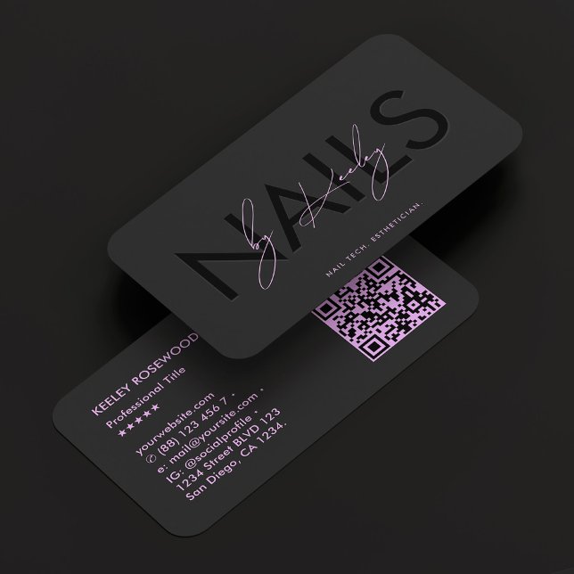 Carte De Visite Manucureuse Technicienne Ongles Violette Noire Art (Manicurist Black Purple Nail Tech Nail Artist Business Card
)