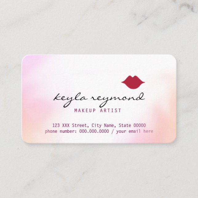Carte De Visite maquillage aquarelle douce + lèvres rouges (Devant)