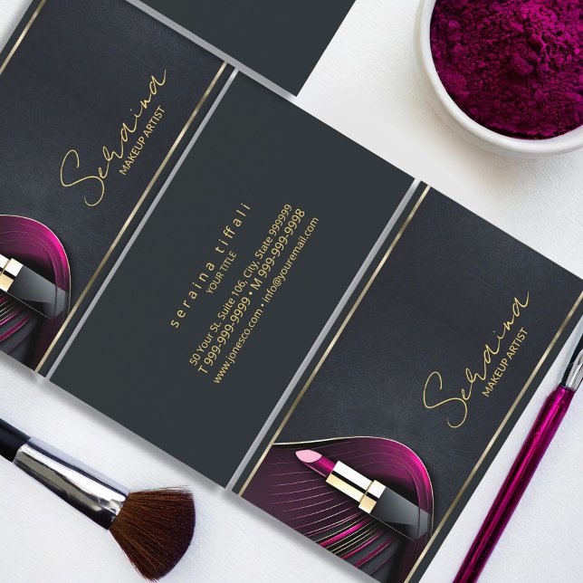 Carte De Visite Maquillage Art Déco dramatique Artiste Magenta ID1 (Créateur téléchargé)