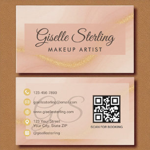 Carte De Visite Maquillage Artiste Aquarelle Or Monogramme QR Code