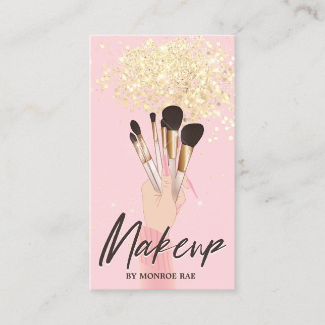 Carte De Visite Maquillage Artiste Beauté Salon Glam Pink Gold par (Devant)
