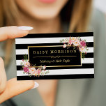 Carte De Visite Maquillage Artiste Beauté Salon Or Vintage Floral<br><div class="desc">Ce "Maquillage Artiste Beauté Salon Or Vintage Floral avec Black and White Stripes Look Carte de visite" est un choix idéal pour les professionnels dans les secteurs de la beauté ou de la planification d'événements. Avec son cadre doré époustouflant, son design floral vintage et ses rayures noires et blanches, ce...</div>