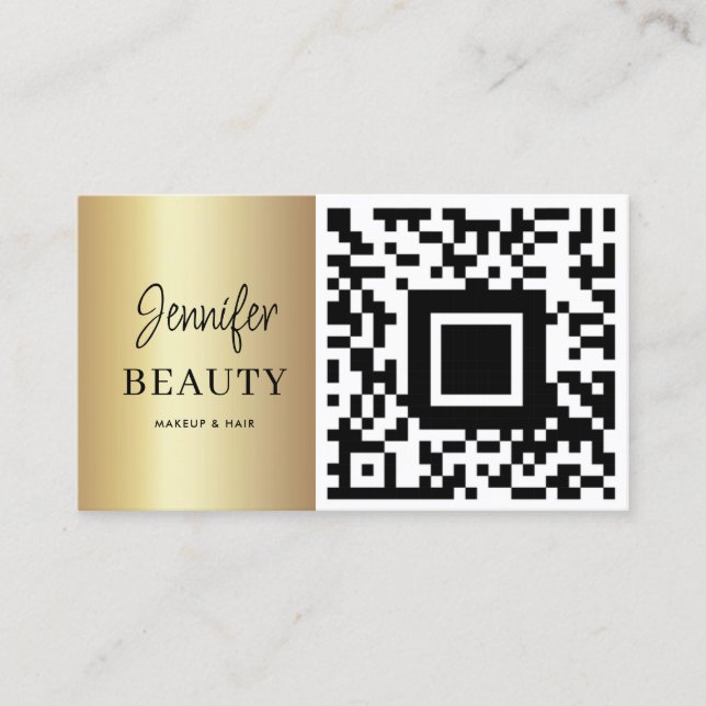 Carte De Visite Maquillage Artiste Beauté Salon QR Code Or moderne (Devant)