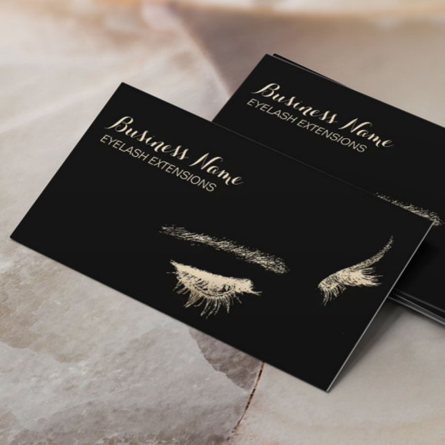 Carte De Visite Maquillage Artiste Black & Gold Eyelash Extensions (Créateur téléchargé)