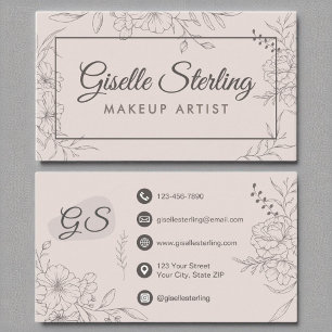 Carte De Visite Maquillage Artiste Blush Rose Florline Art Script