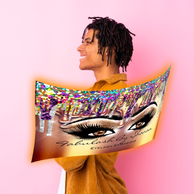 Carte De Visite Maquillage Artiste Brown Eyelash Gold Drives Holog (Makeup Artist Brown Eyelash Gold Drips Holographic Business Card)