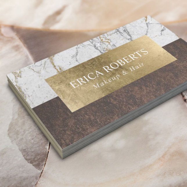 Carte De Visite Maquillage Artiste Coiffeur Salon Or Feuille Marbr (Créateur téléchargé)