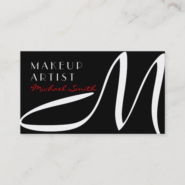 Carte De Visite Maquillage Artiste élégant Monogramme moderne Noir (Devant)
