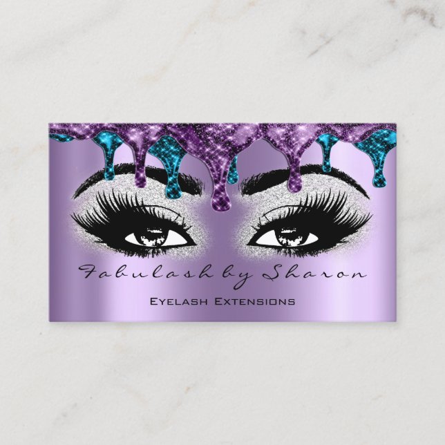 Carte De Visite Maquillage Artiste Eyebrow Eyelash Cire Bleu pourp (Devant)