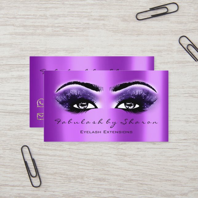 Carte De Visite Maquillage Artiste Eyebrow Lashes Extension Purple (Devant/Arrière en situation)