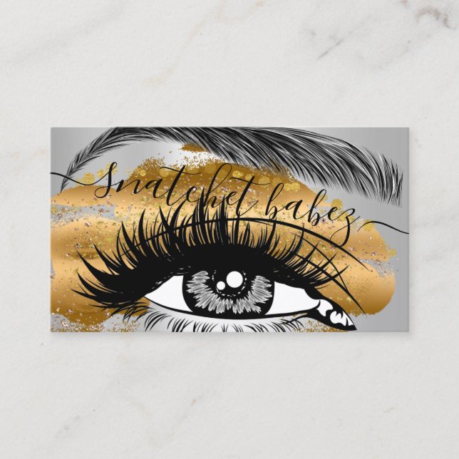 Carte De Visite Maquillage Artiste Eyelash Hair Brows QR Logo Gold (Devant)