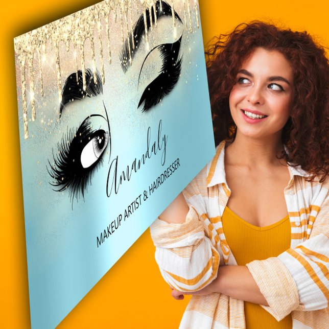 Carte De Visite Maquillage Artiste Eyelashes Bleu QRCODE Logo Bros (Makeup Artist Eyelashes Blue QRCODE Logo Brows Business Card)